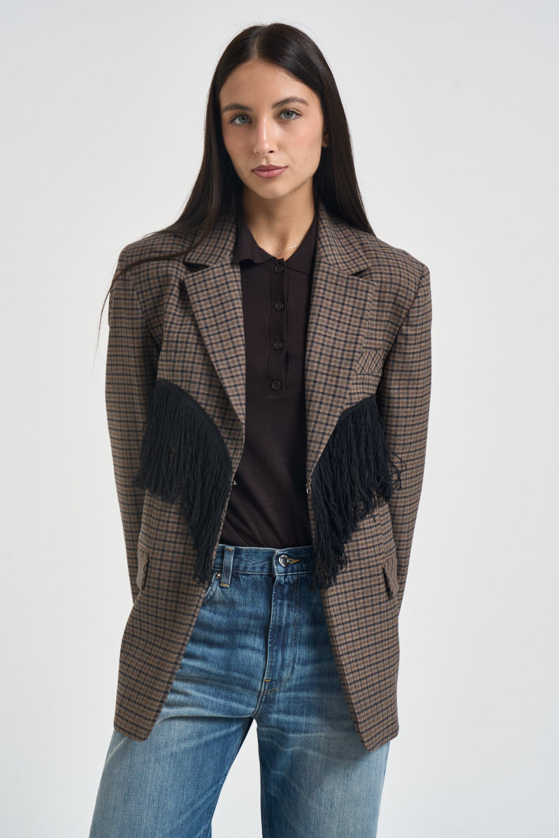 Blazer donna con frange beige e nero TAC1370 BEIGE VICOLO 