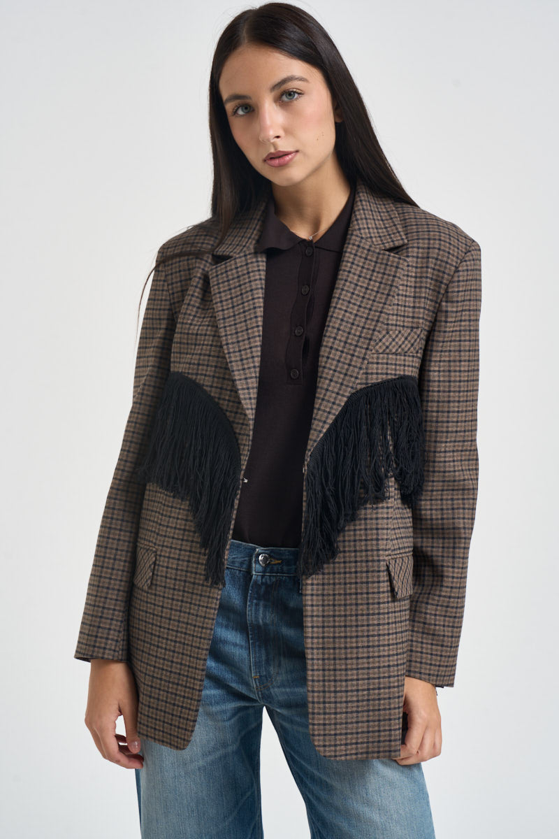 Blazer donna con frange beige e nero TAC1370 BEIGE VICOLO 