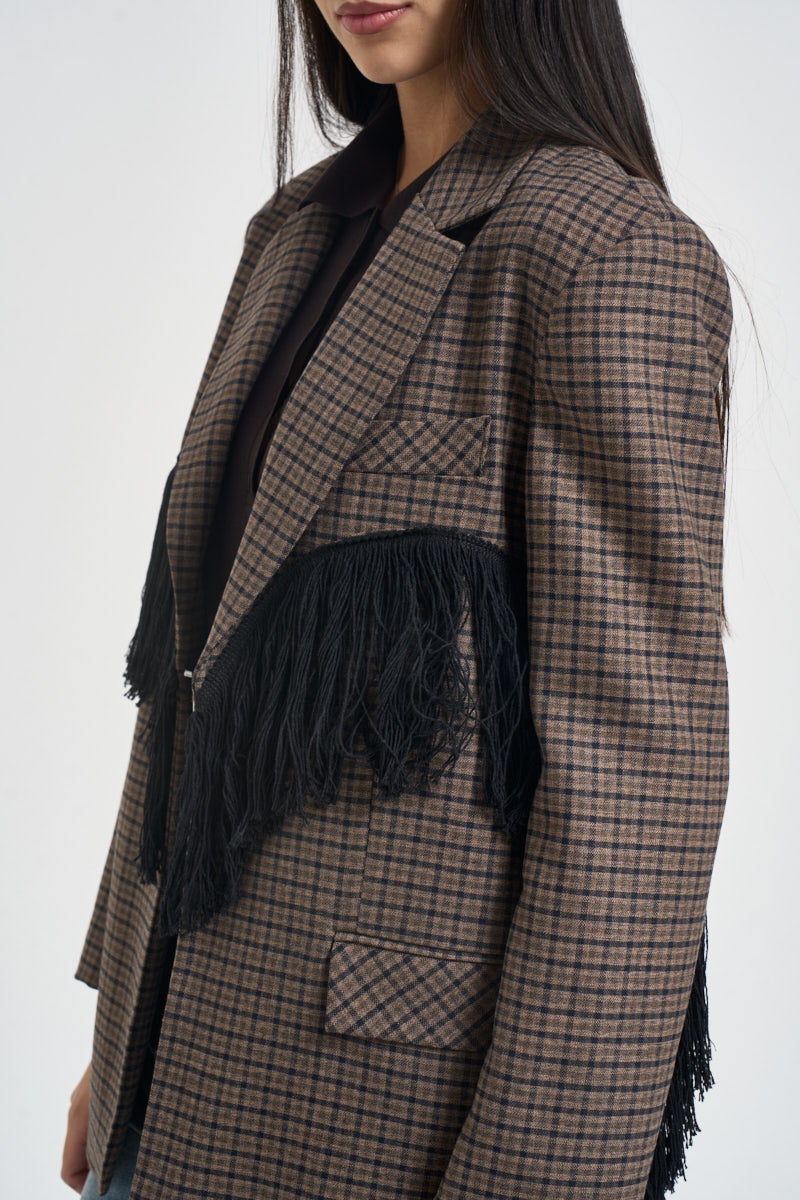 Blazer donna con frange beige e nero TAC1370 BEIGE VICOLO 