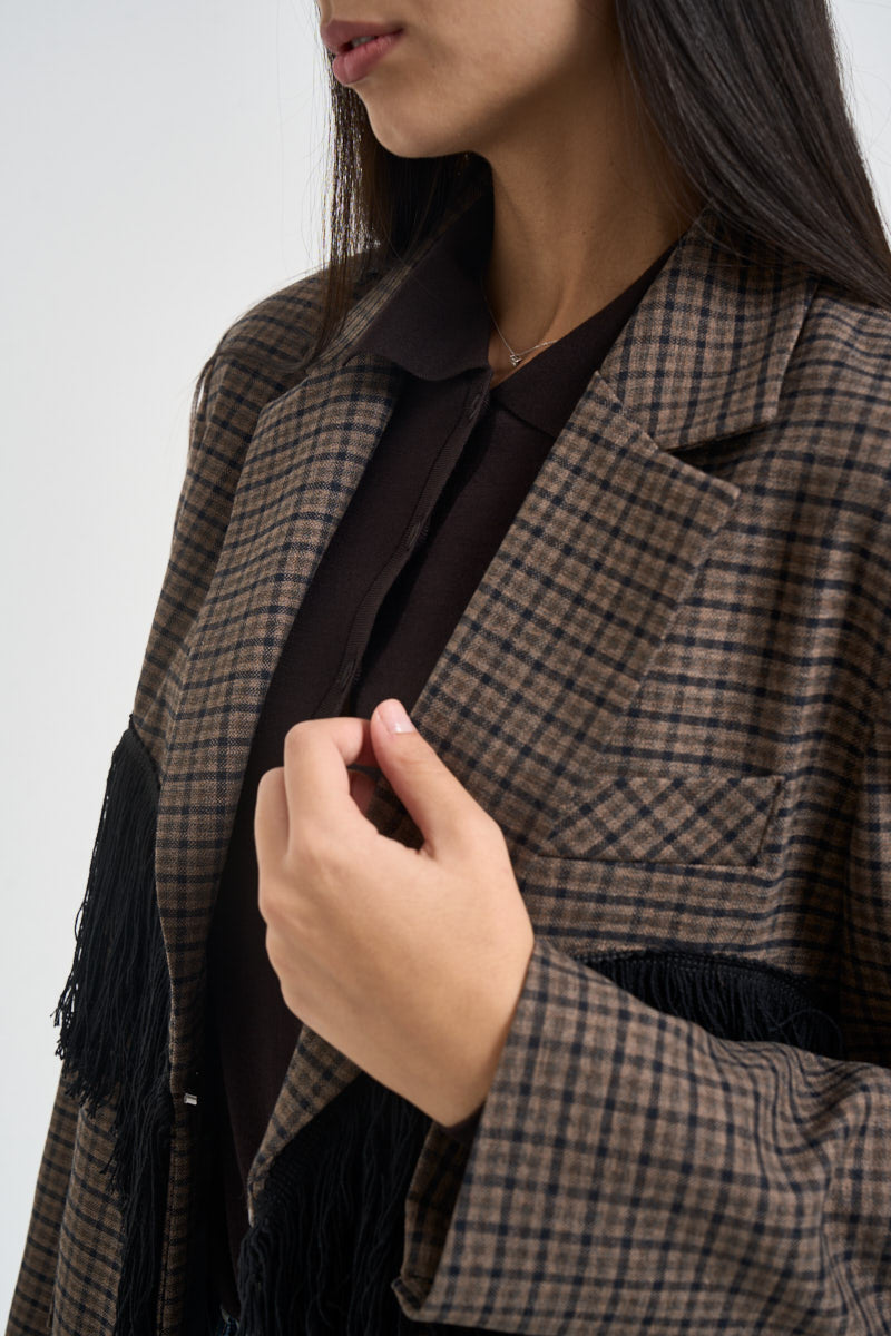 Blazer donna con frange beige e nero TAC1370 BEIGE VICOLO 