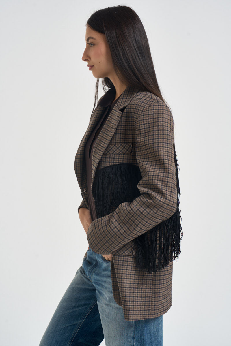 Blazer donna con frange beige e nero TAC1370 BEIGE VICOLO 