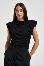 Top donna smanicata con drappeggio nero TAC1500 NERO VICOLO 