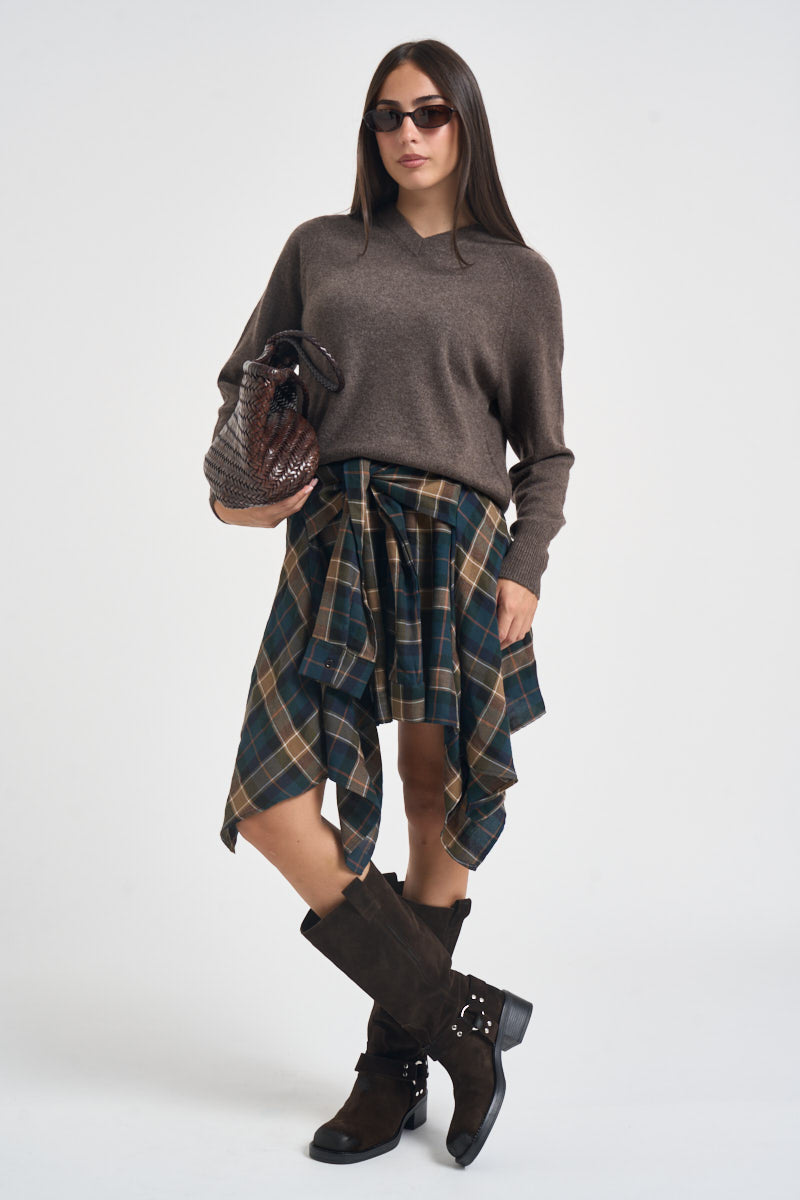 Gonna donna asimmetrica motivo tartan multicolor TAC1508 CAMMELLO VICOLO 