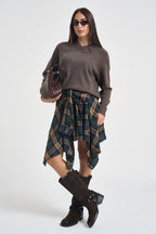 Gonna donna asimmetrica motivo tartan multicolor TAC1508 CAMMELLO VICOLO 