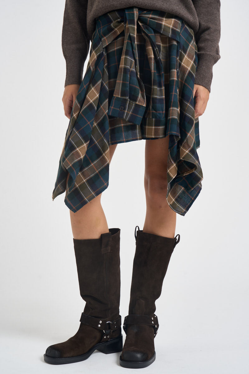 Gonna donna asimmetrica motivo tartan multicolor TAC1508 CAMMELLO VICOLO 