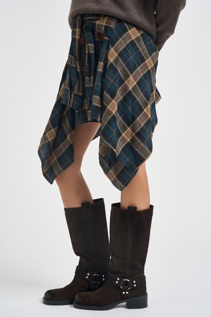 Gonna donna asimmetrica motivo tartan multicolor TAC1508 CAMMELLO VICOLO 