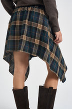Gonna donna asimmetrica motivo tartan multicolor TAC1508 CAMMELLO VICOLO 
