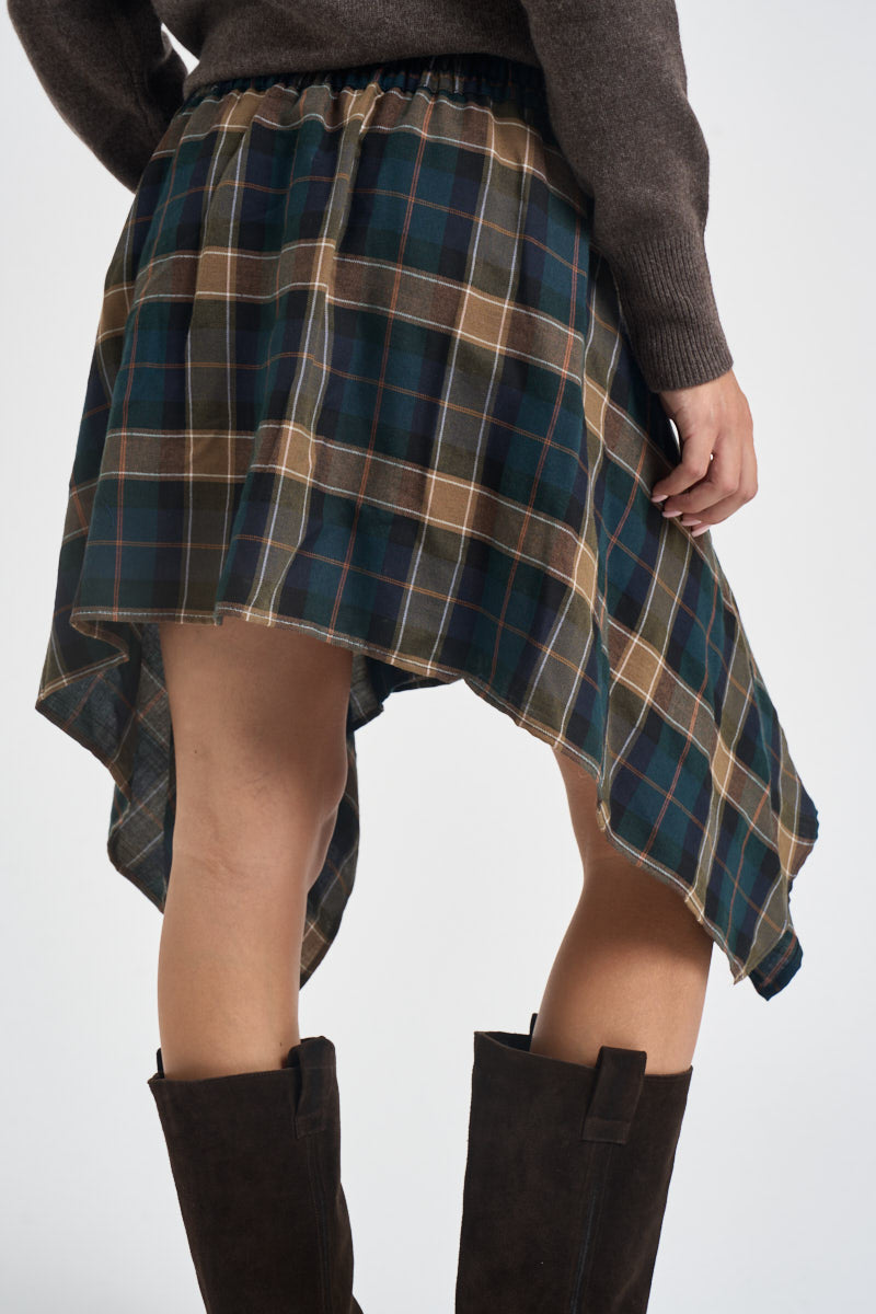 Gonna donna asimmetrica motivo tartan multicolor TAC1508 CAMMELLO VICOLO 