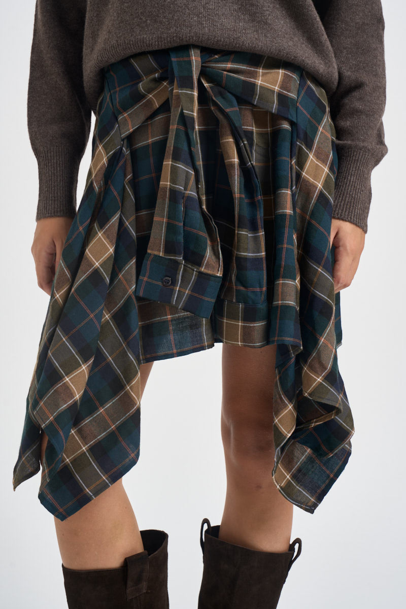 Gonna donna asimmetrica motivo tartan multicolor TAC1508 CAMMELLO VICOLO 