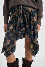 Gonna donna asimmetrica motivo tartan multicolor TAC1508 CAMMELLO VICOLO 