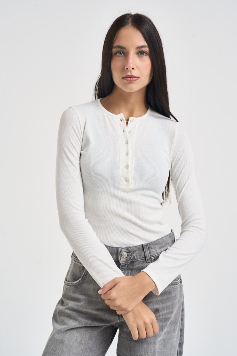 Maglia donna a costine con scollo rotondo bianca UAC0044 NATURALE VICOLO 
