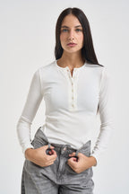Maglia donna a costine con scollo rotondo bianca UAC0044 NATURALE VICOLO 