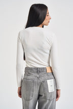 Maglia donna a costine con scollo rotondo bianca UAC0044 NATURALE VICOLO 