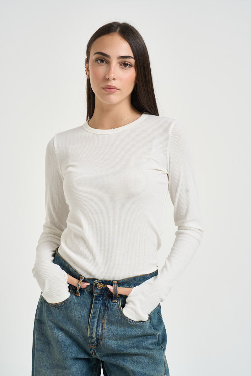 Maglia donna a costine bianca UAC0064 NATURALE VICOLO 