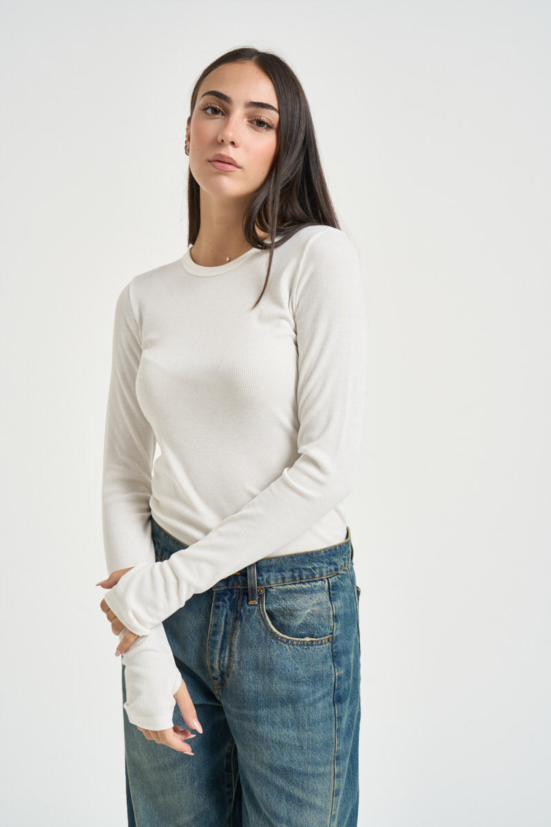 Maglia donna a costine bianca UAC0064 NATURALE VICOLO 