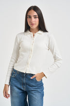 Maglia donna polo a costine bianco latte UAC0082 NATURALE VICOLO 