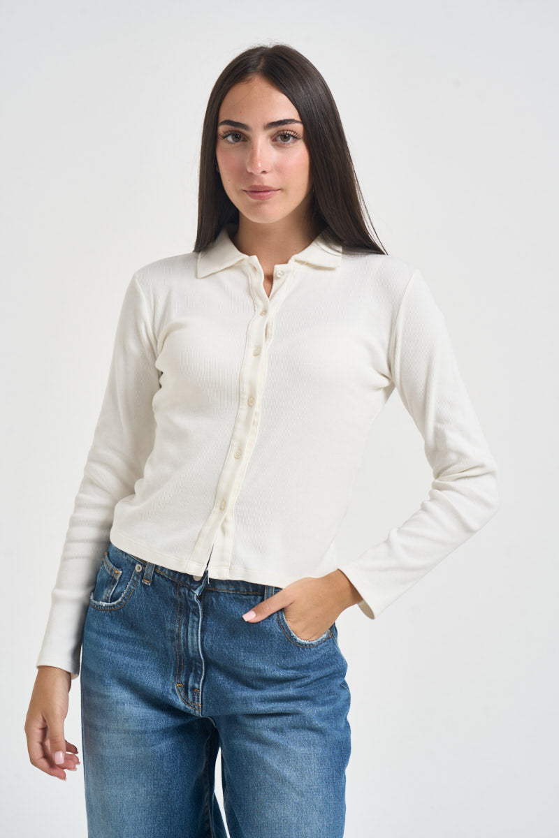 Maglia donna polo a costine bianco latte UAC0082 NATURALE VICOLO 