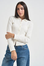 Maglia donna polo a costine bianco latte UAC0082 NATURALE VICOLO 