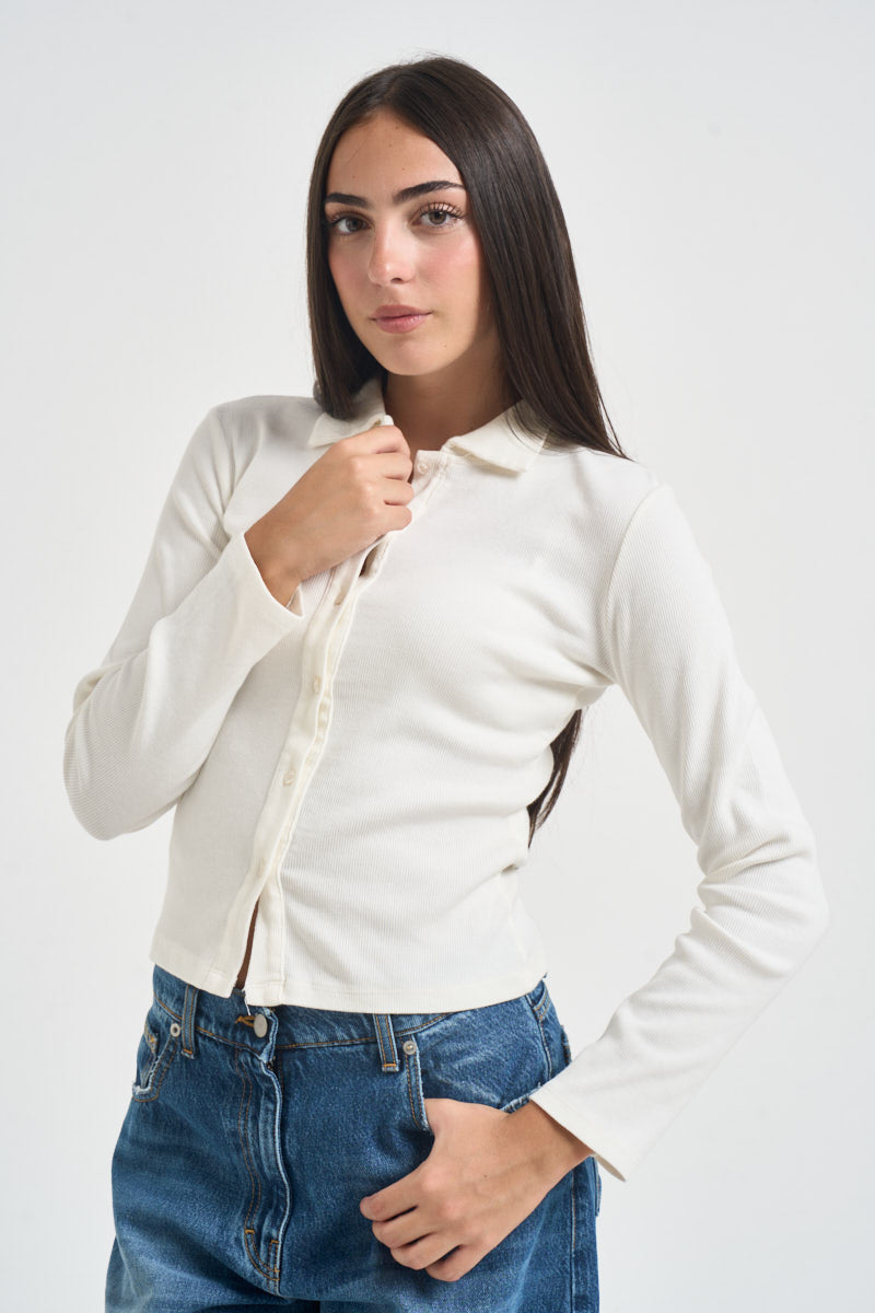 Maglia donna polo a costine bianco latte UAC0082 NATURALE VICOLO 