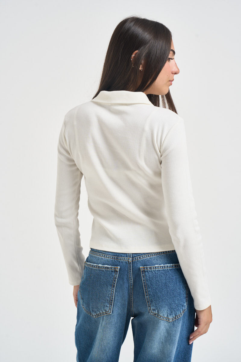 Maglia donna polo a costine bianco latte UAC0082 NATURALE VICOLO 