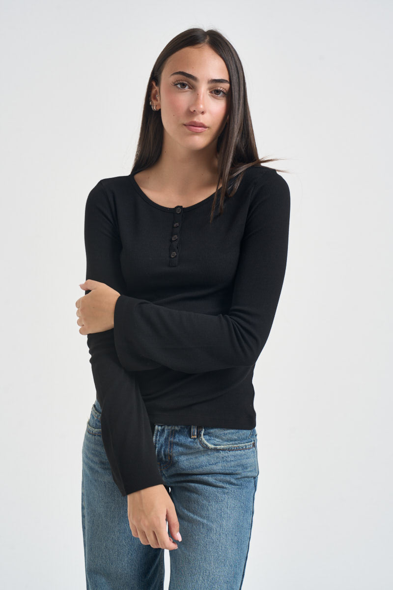 T-shirt donna maniche svasate nera UAC0136 NERO VICOLO 