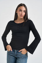 T-shirt donna maniche svasate nera UAC0136 NERO VICOLO 