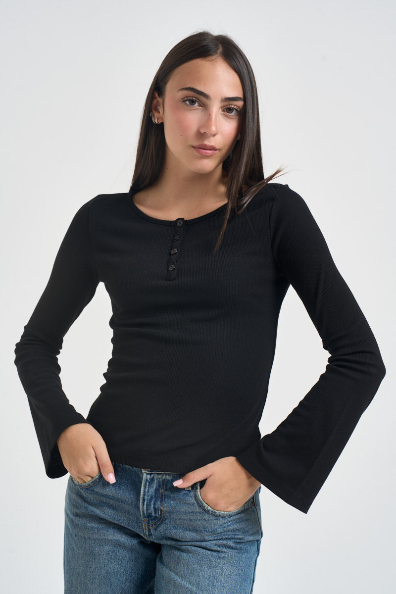 T-shirt donna maniche svasate nera UAC0136 NERO VICOLO 