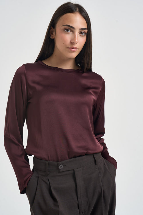 Blusa donna girocollo satinata melanzana C049B BRUNELLO VITTO 