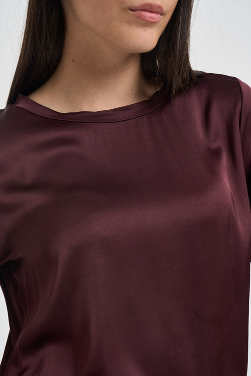 Blusa donna girocollo satinata melanzana C049B BRUNELLO VITTO 