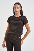 T-shirt donna satinata marrone scuro FA705B MOKA VITTO 
