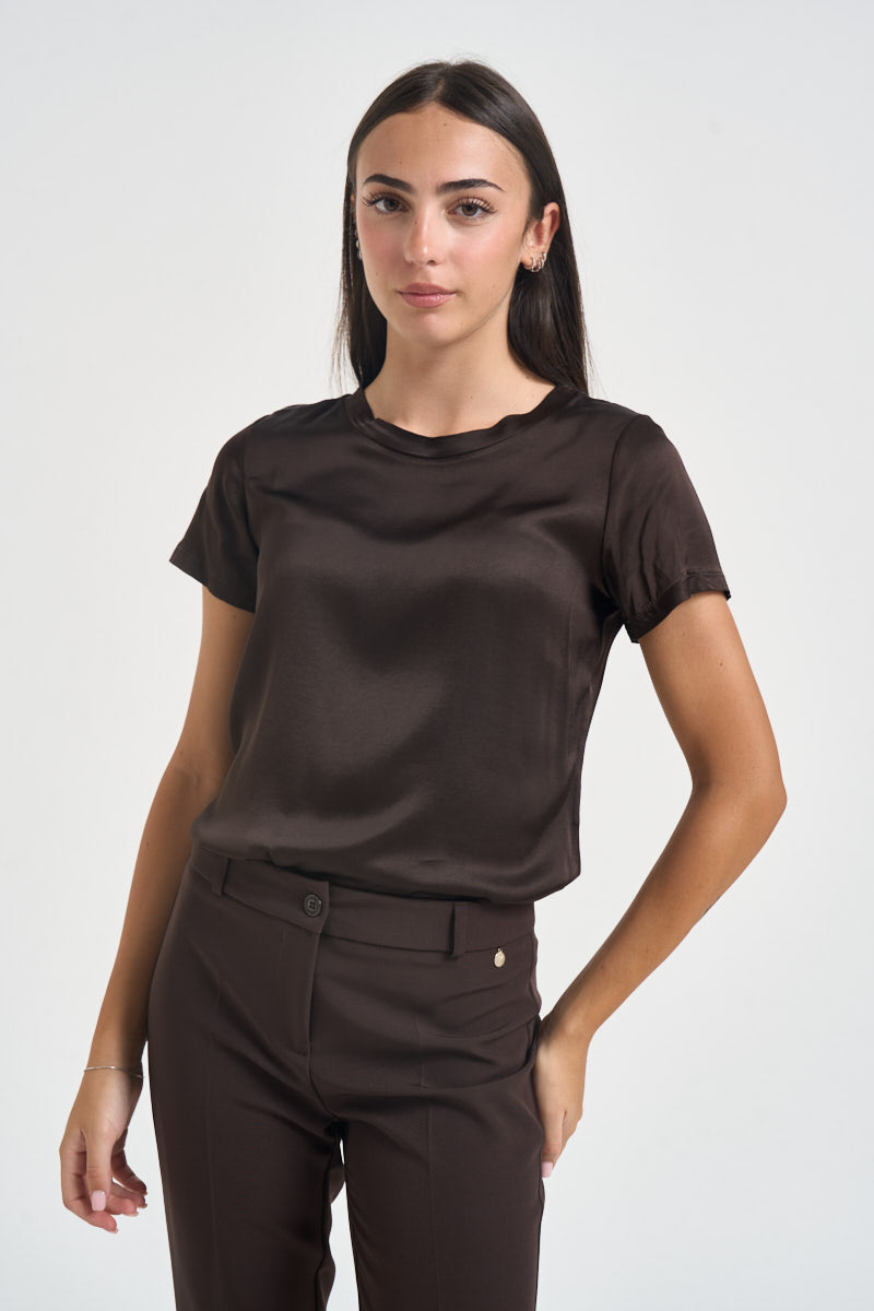 T-shirt donna satinata marrone scuro FA705B MOKA VITTO 