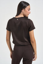 T-shirt donna satinata marrone scuro FA705B MOKA VITTO 
