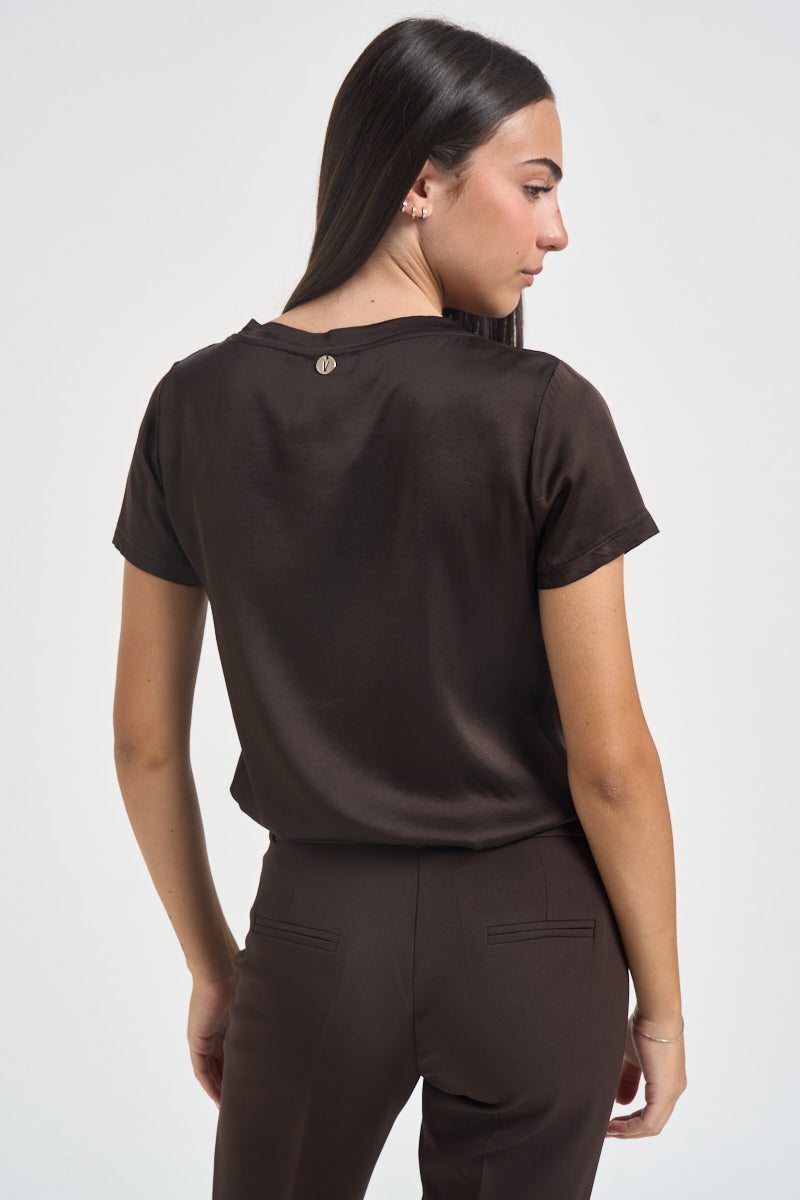 T-shirt donna satinata marrone scuro FA705B MOKA VITTO 