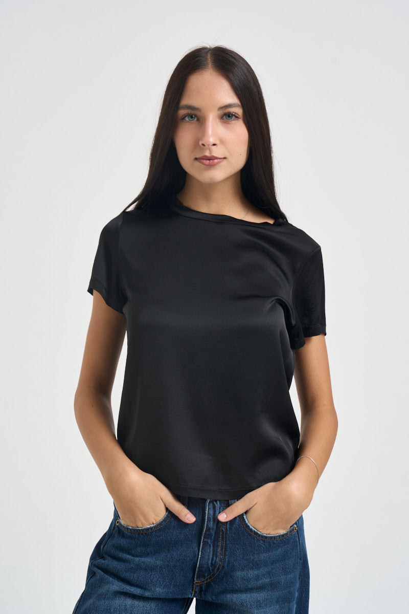 T-shirt donna satinata nera FA705B NERO VITTO 
