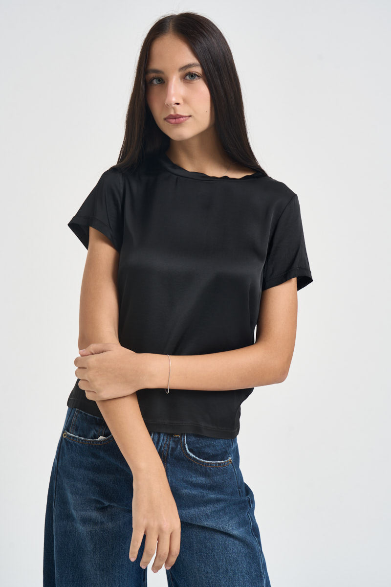 T-shirt donna satinata nera FA705B NERO VITTO 