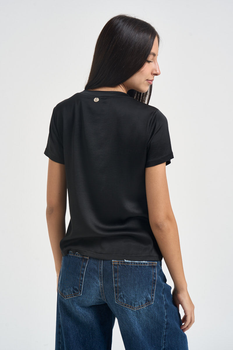 T-shirt donna satinata nera FA705B NERO VITTO 