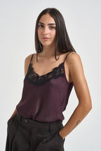 Top donna con pizzo melanzana G109T BURGUNDY VITTO 