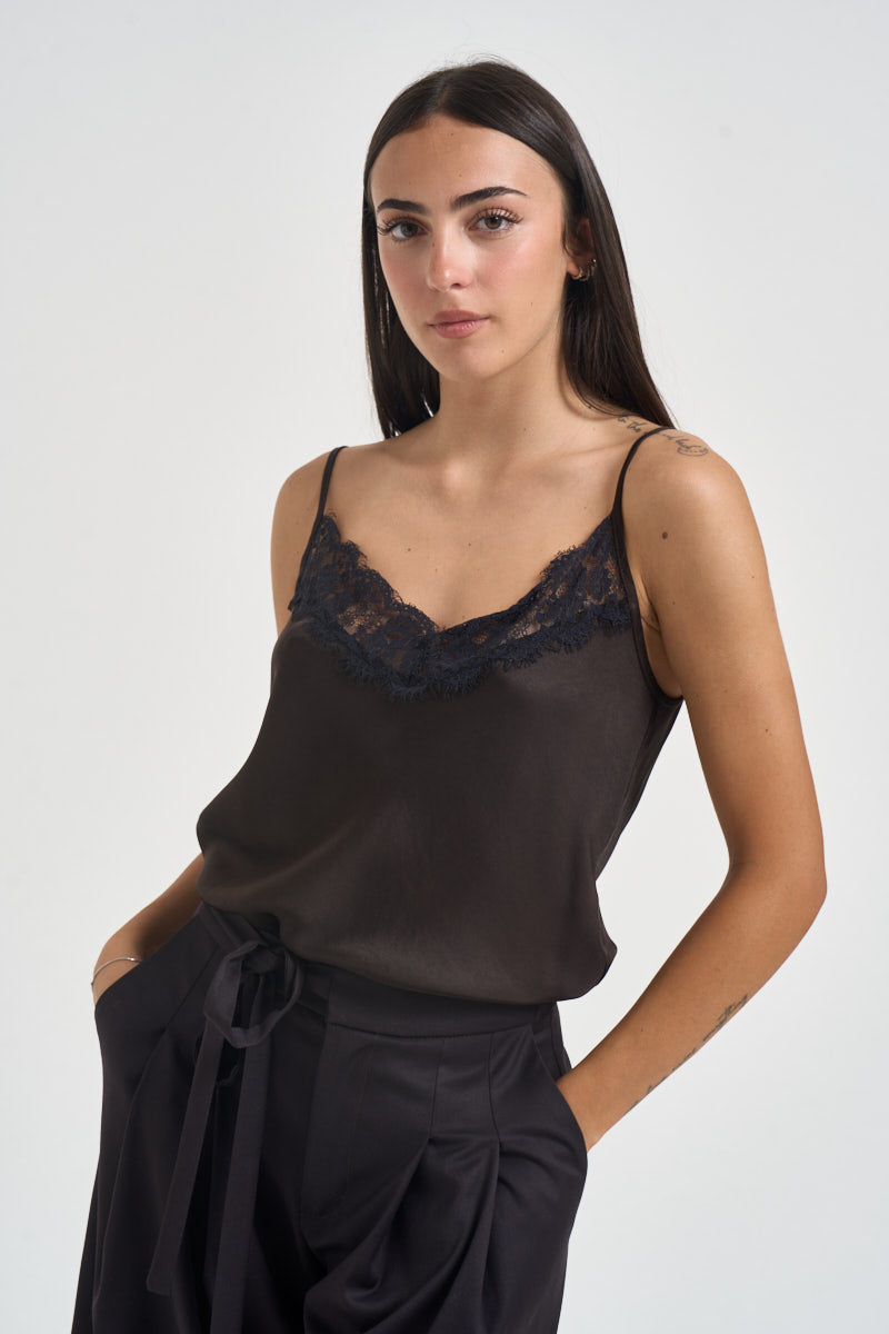 Top donna con pizzo marrone G109T MOKA VITTO 