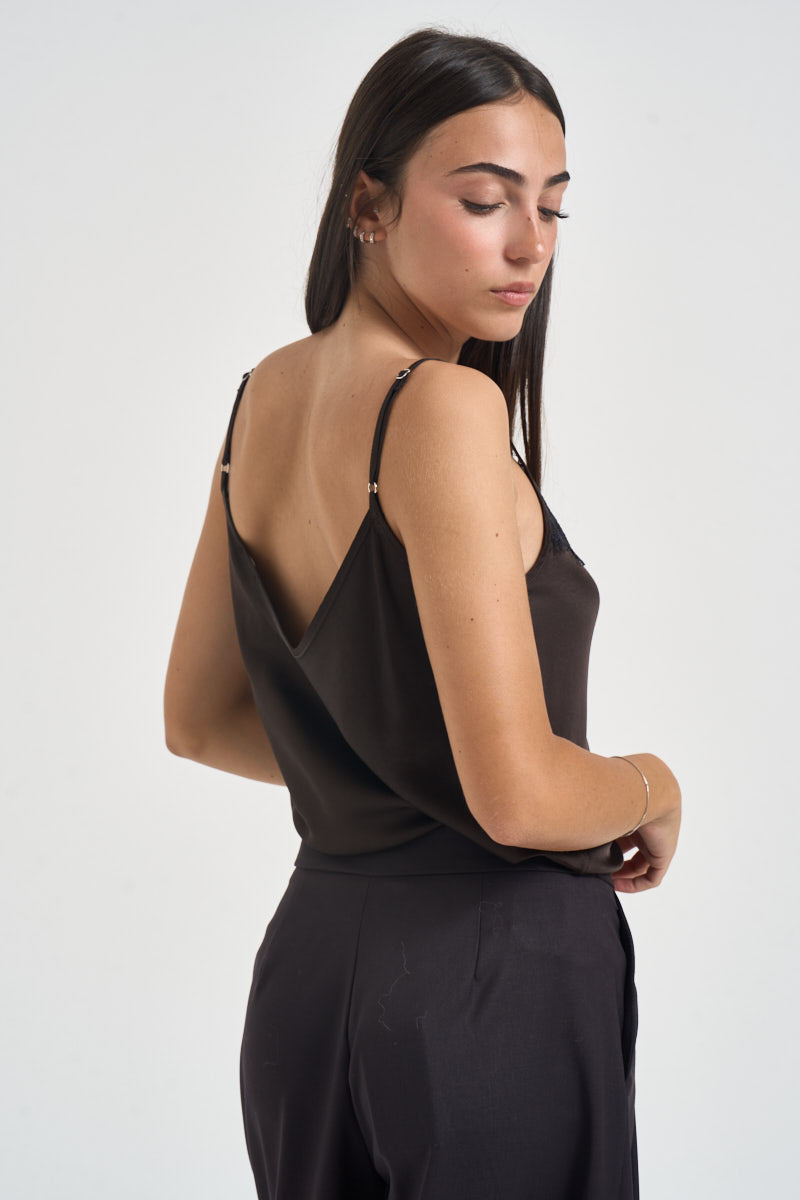 Top donna con pizzo marrone G109T MOKA VITTO 