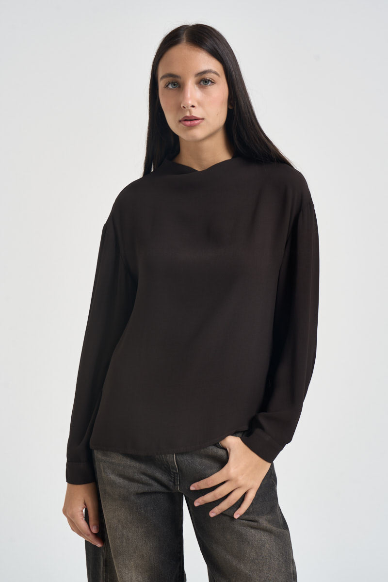 Blusa donna a collo alto marrone H481B MOKA VITTO 