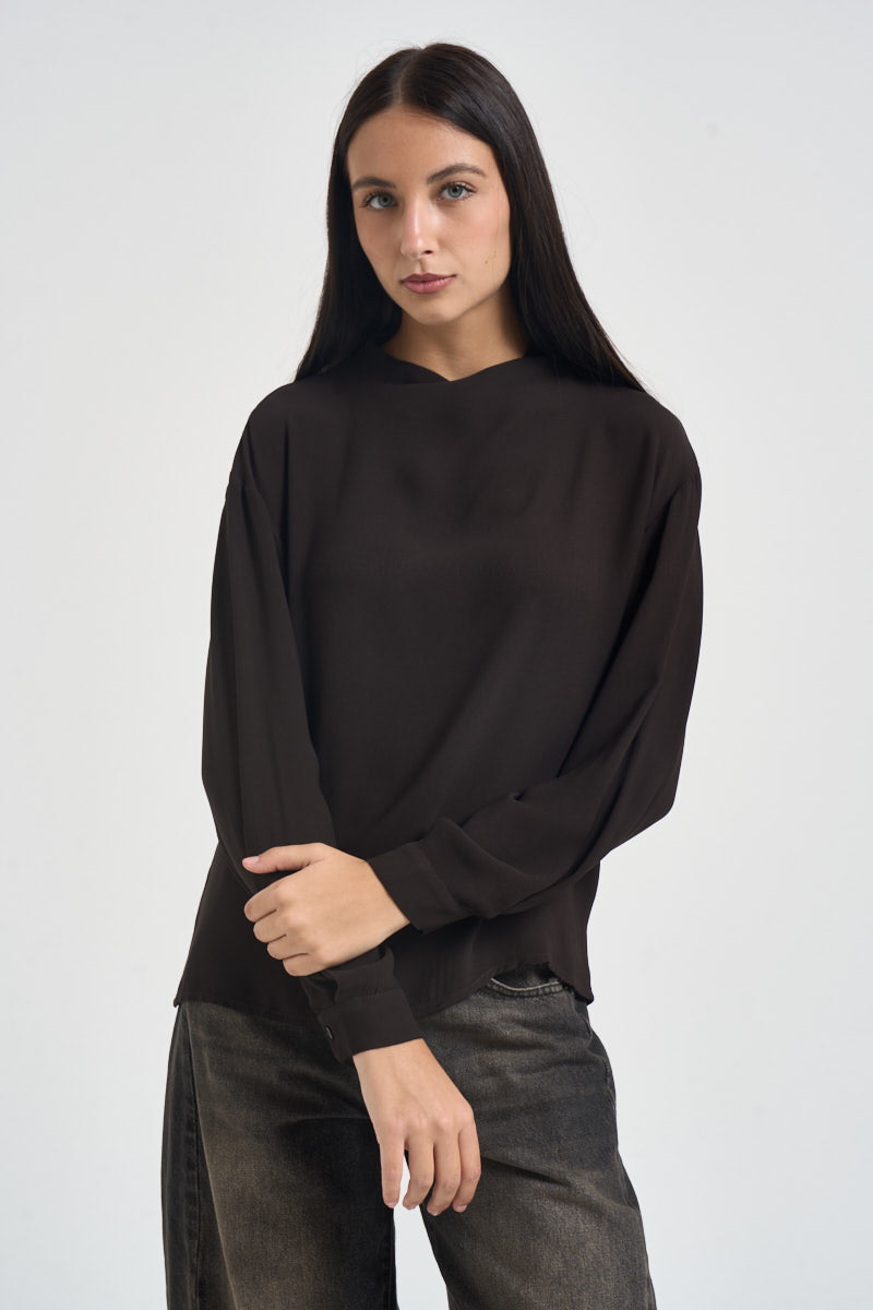 Blusa donna a collo alto marrone H481B MOKA VITTO 