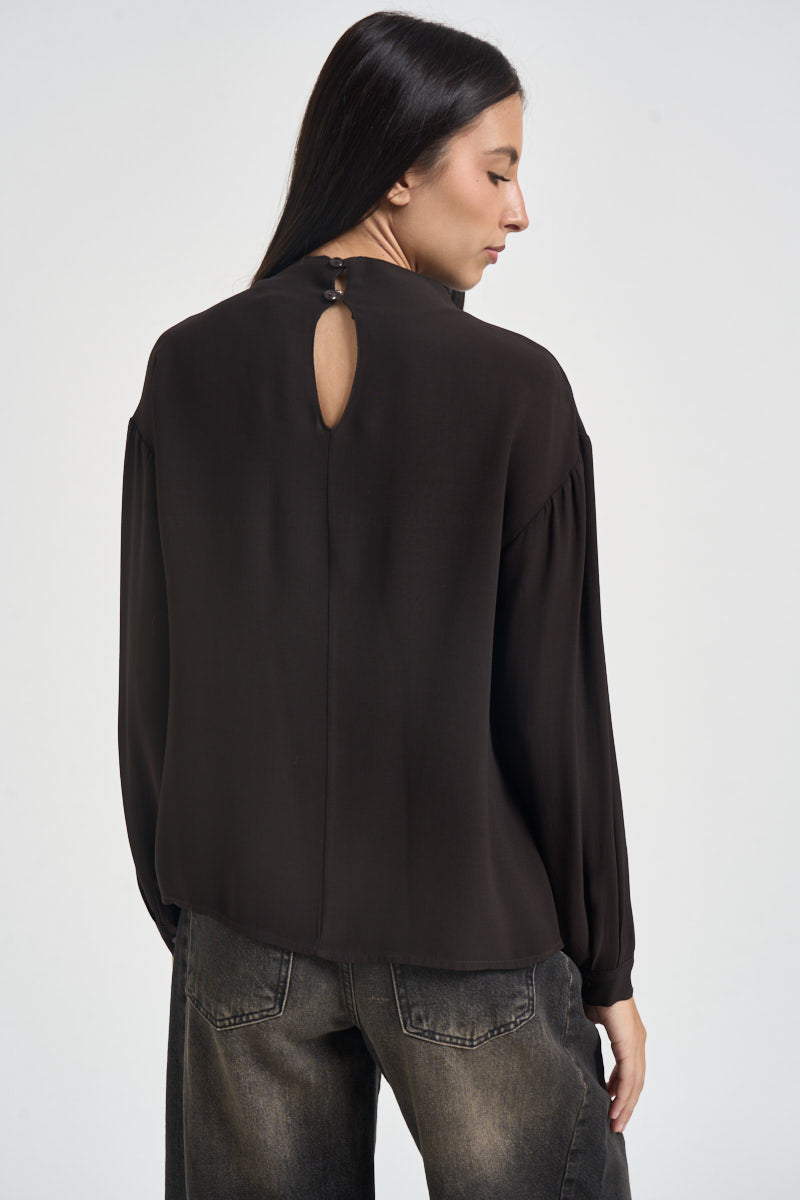 Blusa donna a collo alto marrone H481B MOKA VITTO 