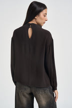 Blusa donna a collo alto marrone H481B MOKA VITTO 
