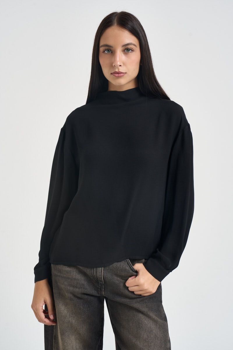 Blusa donna a collo alto nera H481B NERO VITTO 