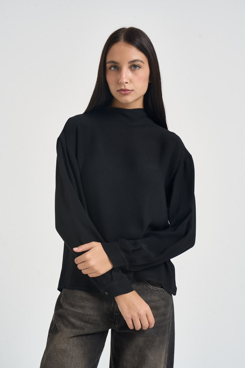 Blusa donna a collo alto nera H481B NERO VITTO 