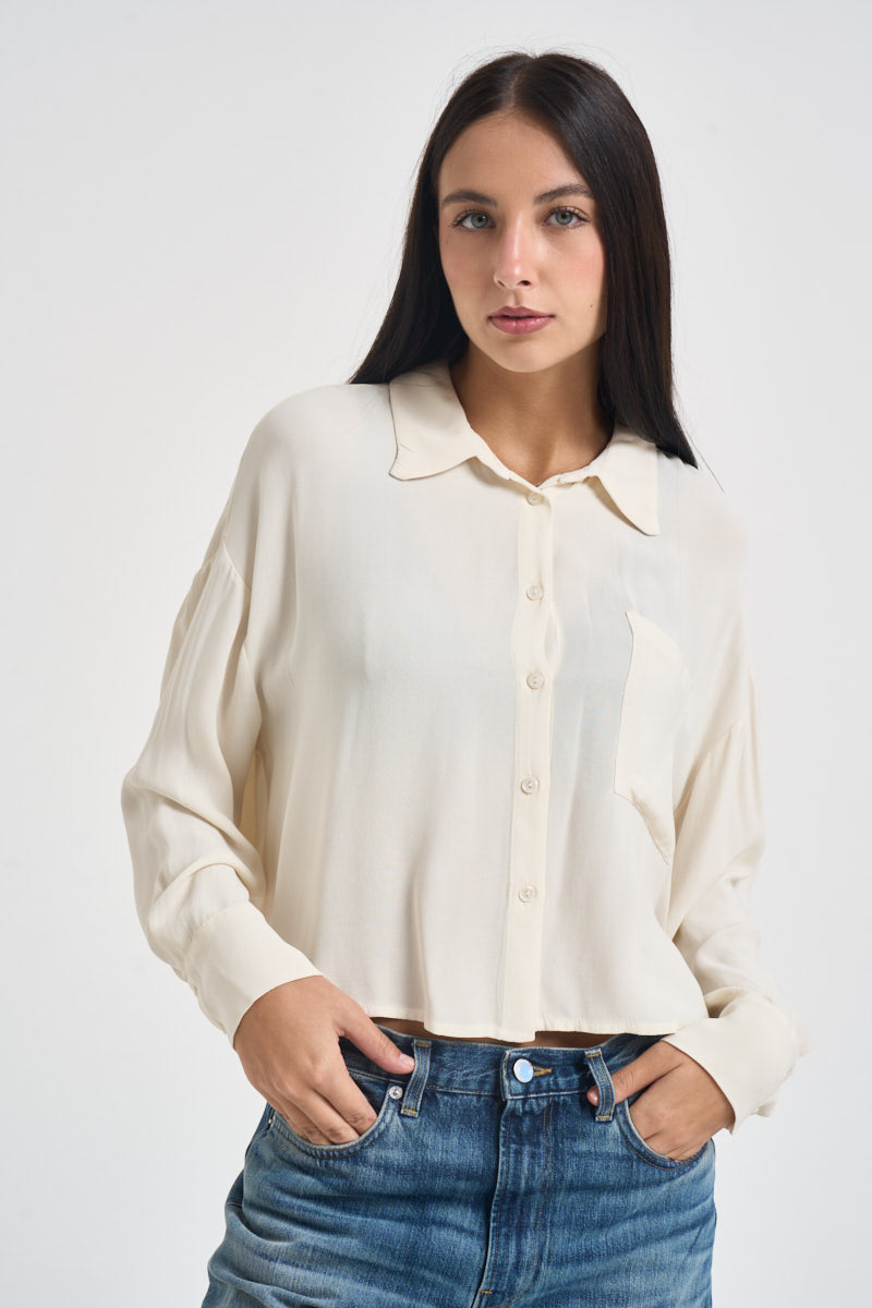 Camicia donna cropped bianco latte H484C BURRO VITTO 