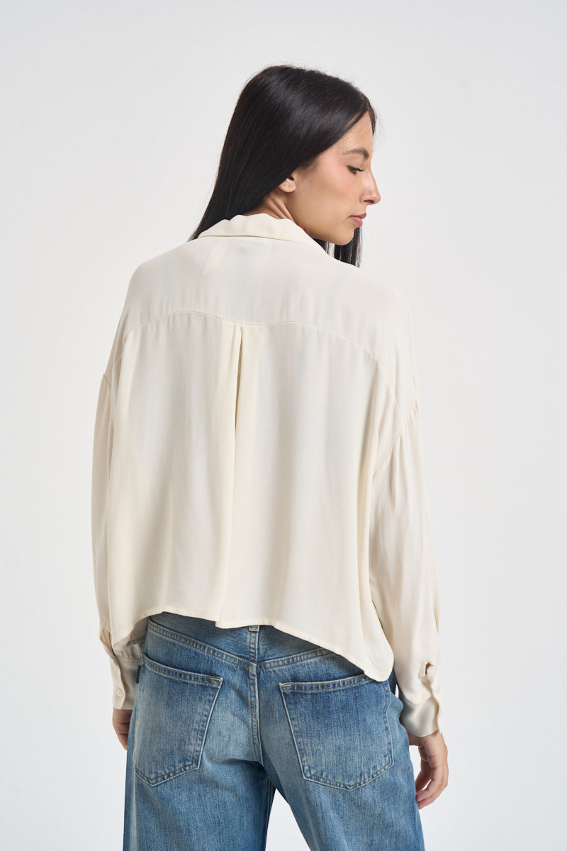 Camicia donna cropped bianco latte H484C BURRO VITTO 
