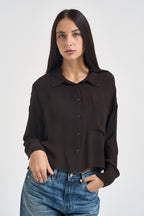 Camicia donna cropped marrone cioccolato H484C MOKA VITTO 