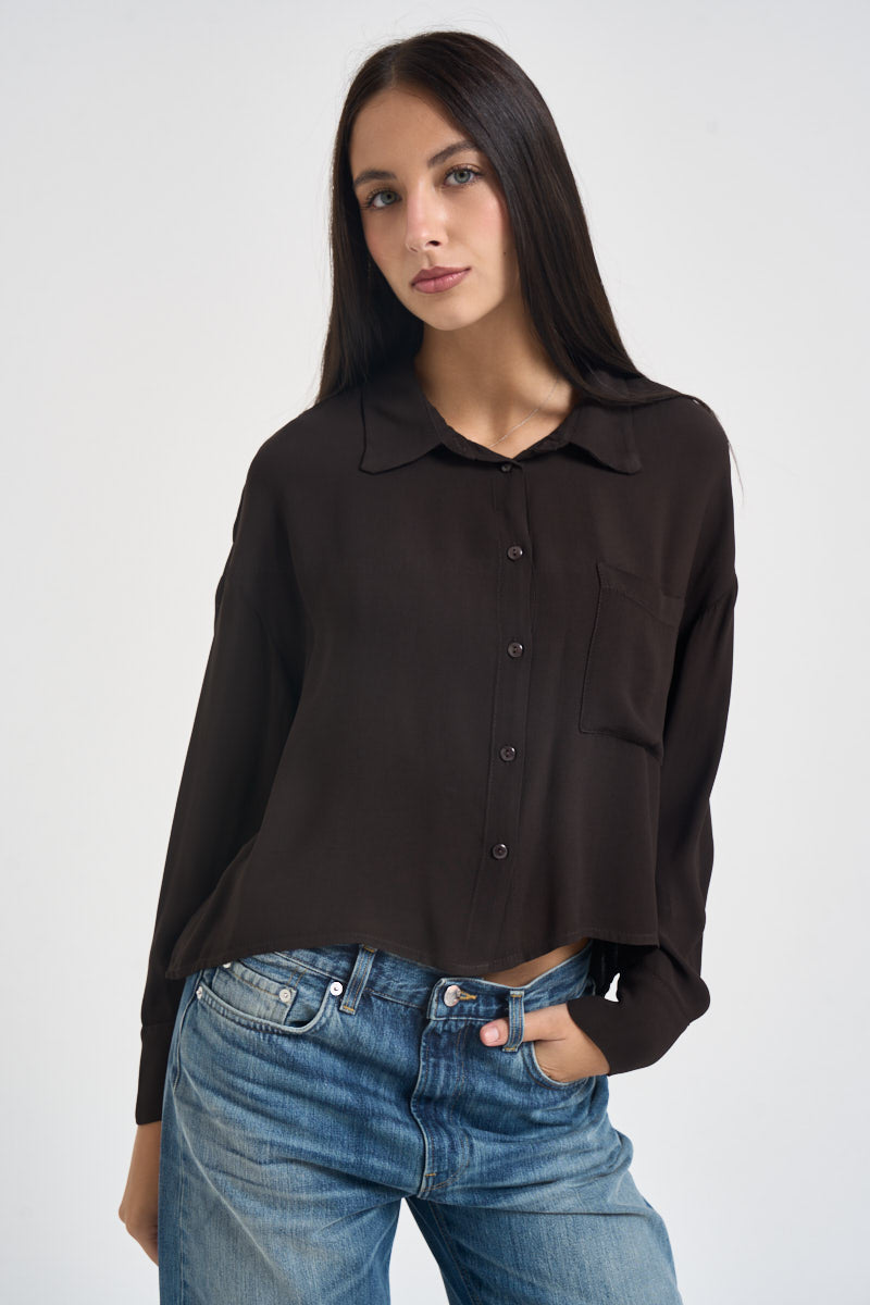 Camicia donna cropped marrone cioccolato H484C MOKA VITTO 