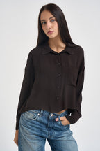 Camicia donna cropped marrone cioccolato H484C MOKA VITTO 